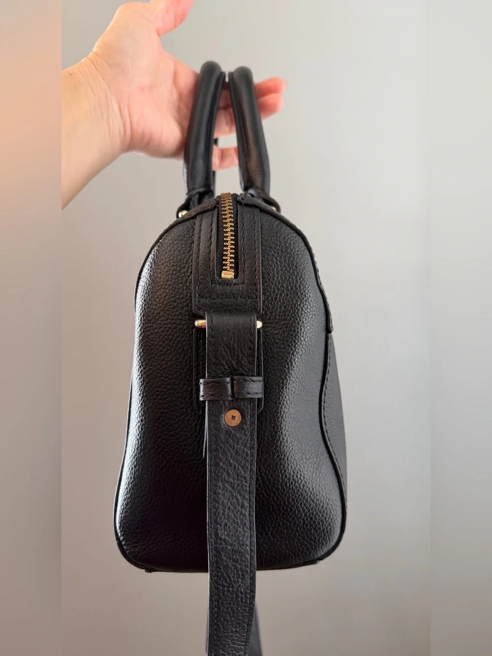 Rachel Roy Black Leather Satchel Handbag with Gold Hardware